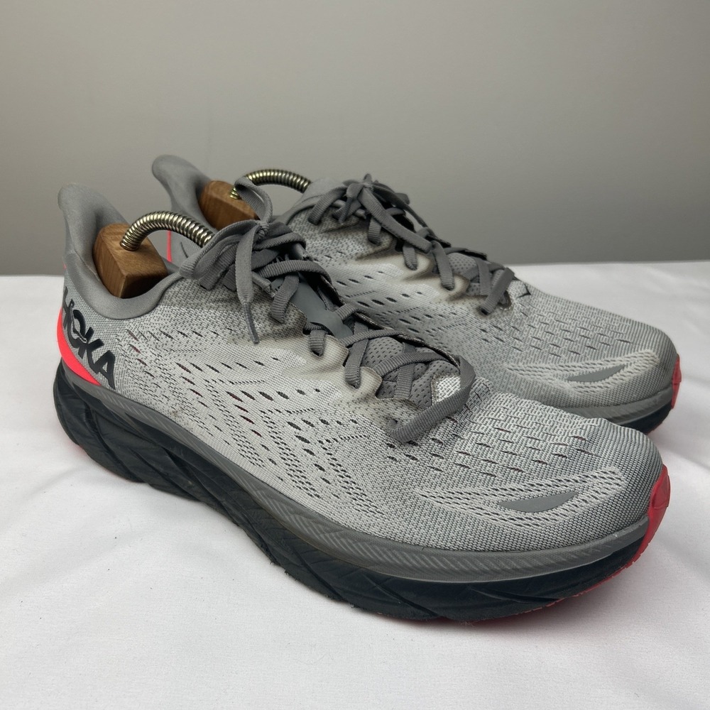 Hoka One One Clifton 8 Mens Size 13 D Gray Black Athletic Running Shoes Sneakers
